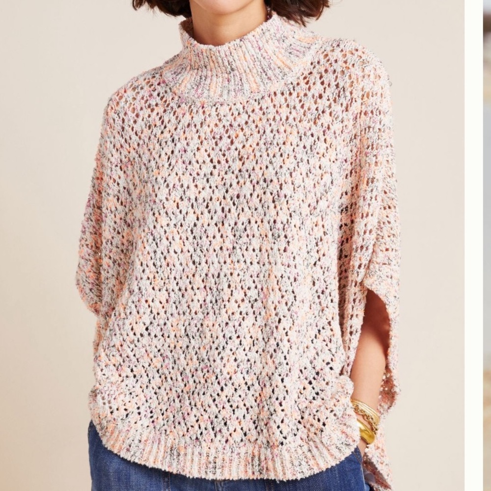 ANTHROPOLOGIE AKEMI+KIN  HATTIE PONCHO PASTEL COLORWAY NWT OSFM